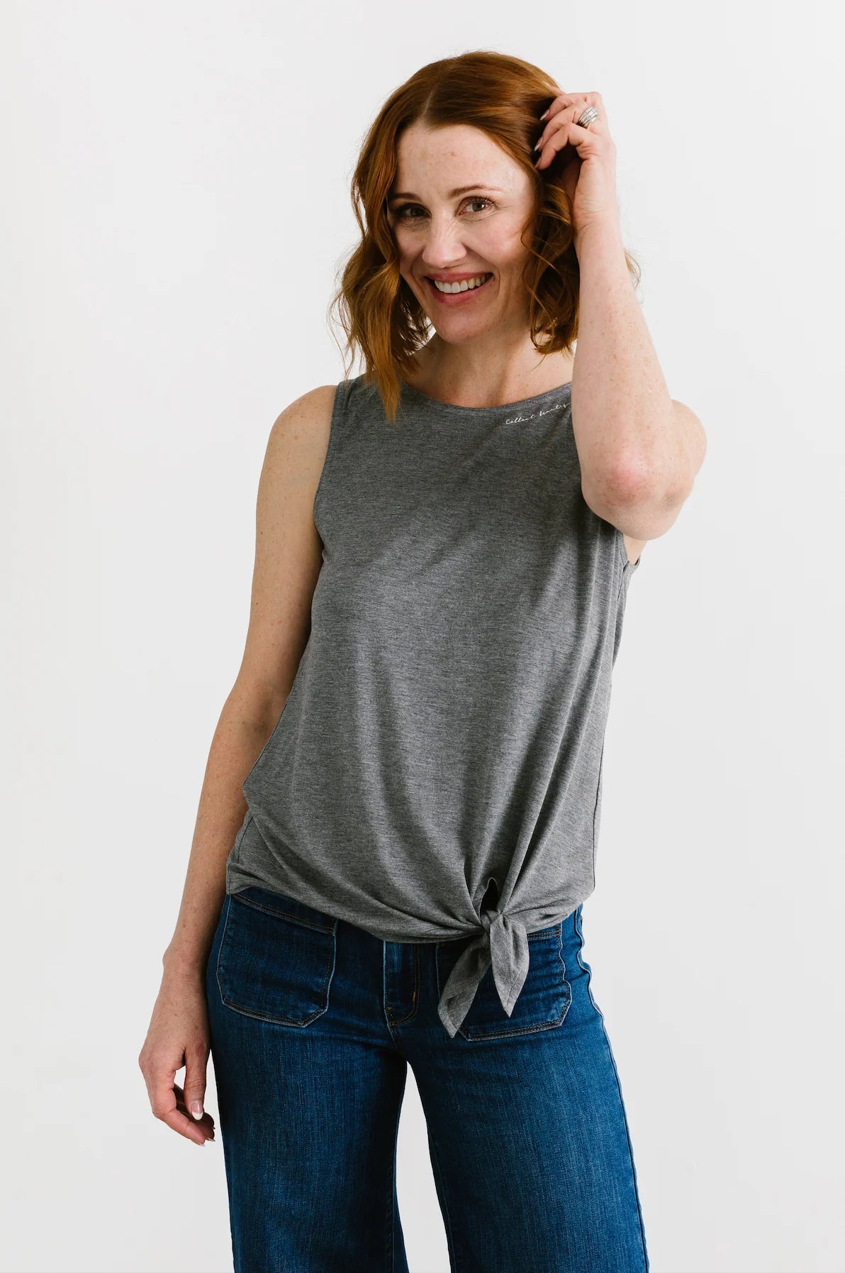 Collect Beautiful Moments Tie Tank- Stone Grey