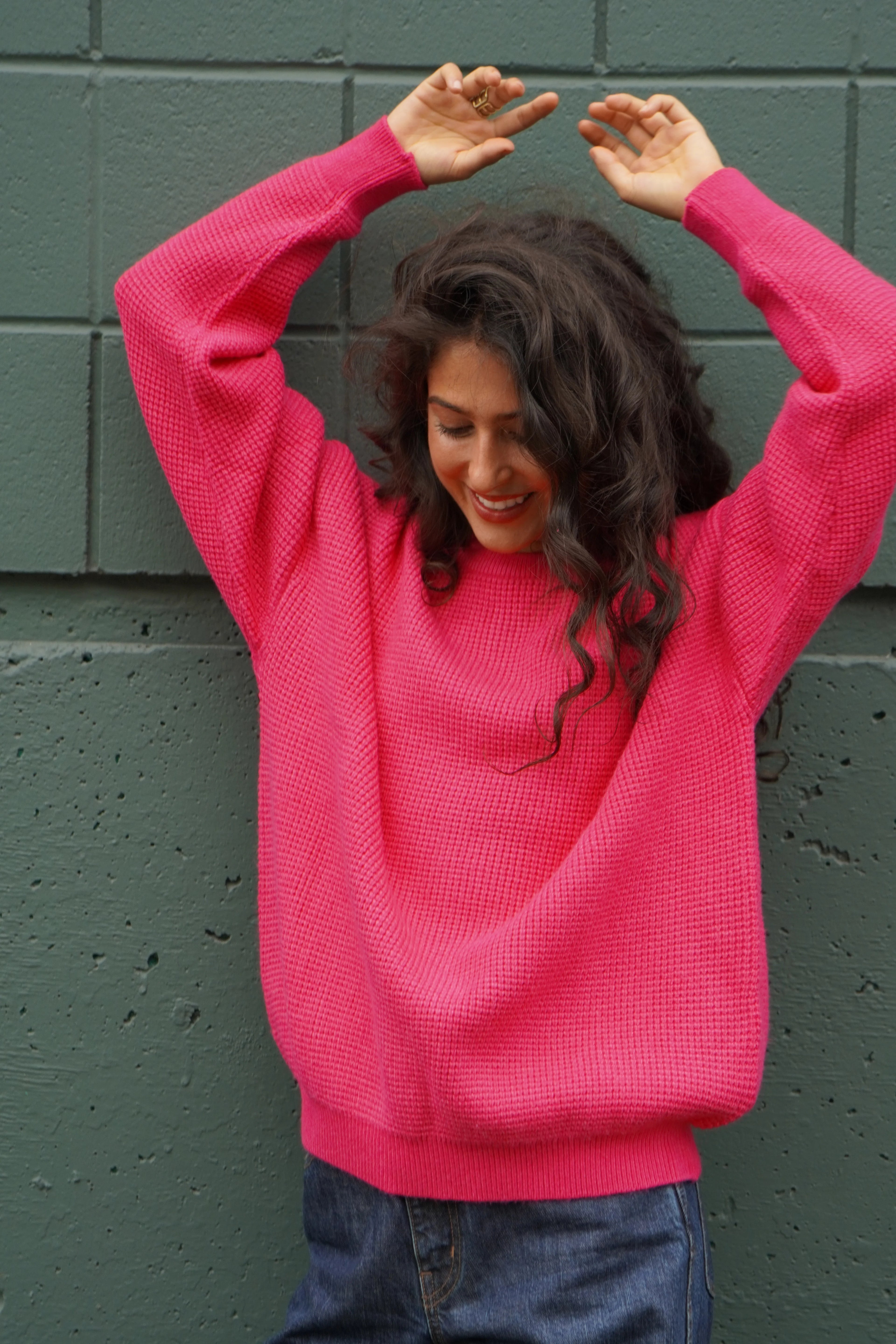 Capri Waffle Sweater- Fuschia