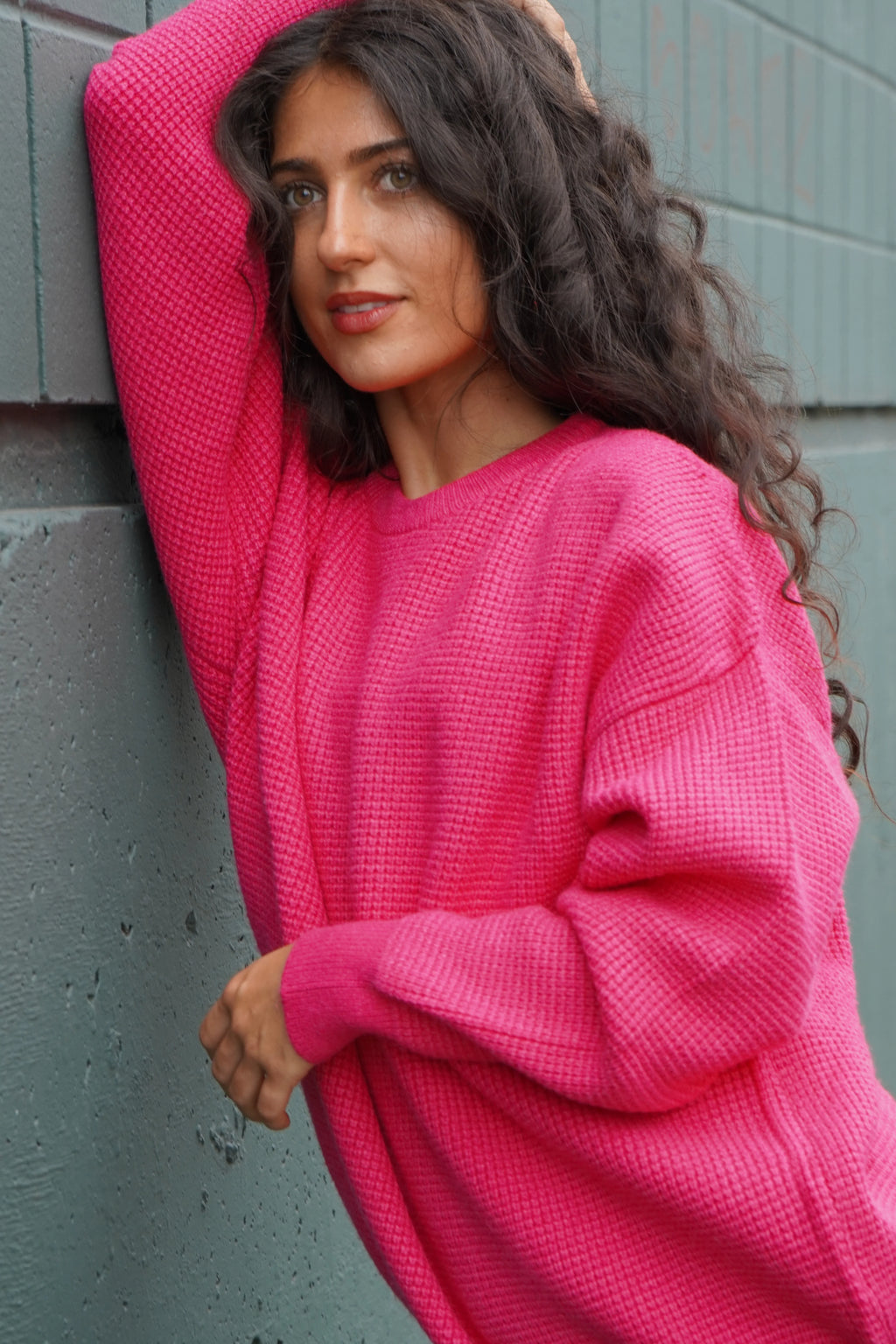 Capri Waffle Sweater- Fuschia