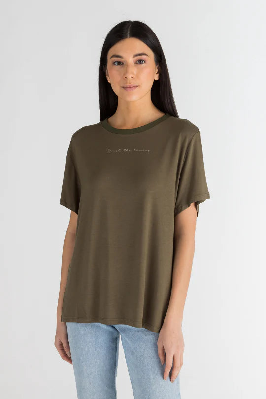 Trust the Timing Box Tee- Evergreen