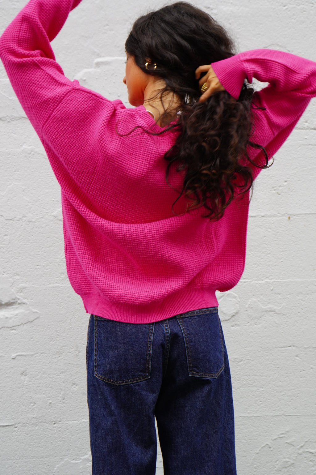 Capri Waffle Sweater- Fuschia