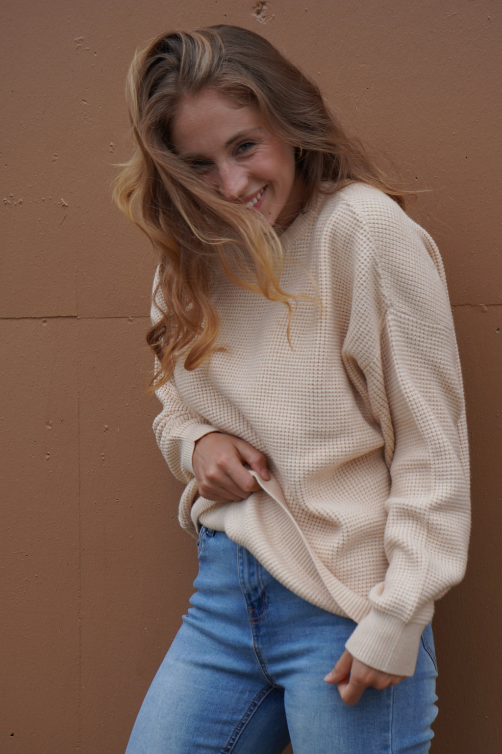 Capri Waffle Sweater- Sand