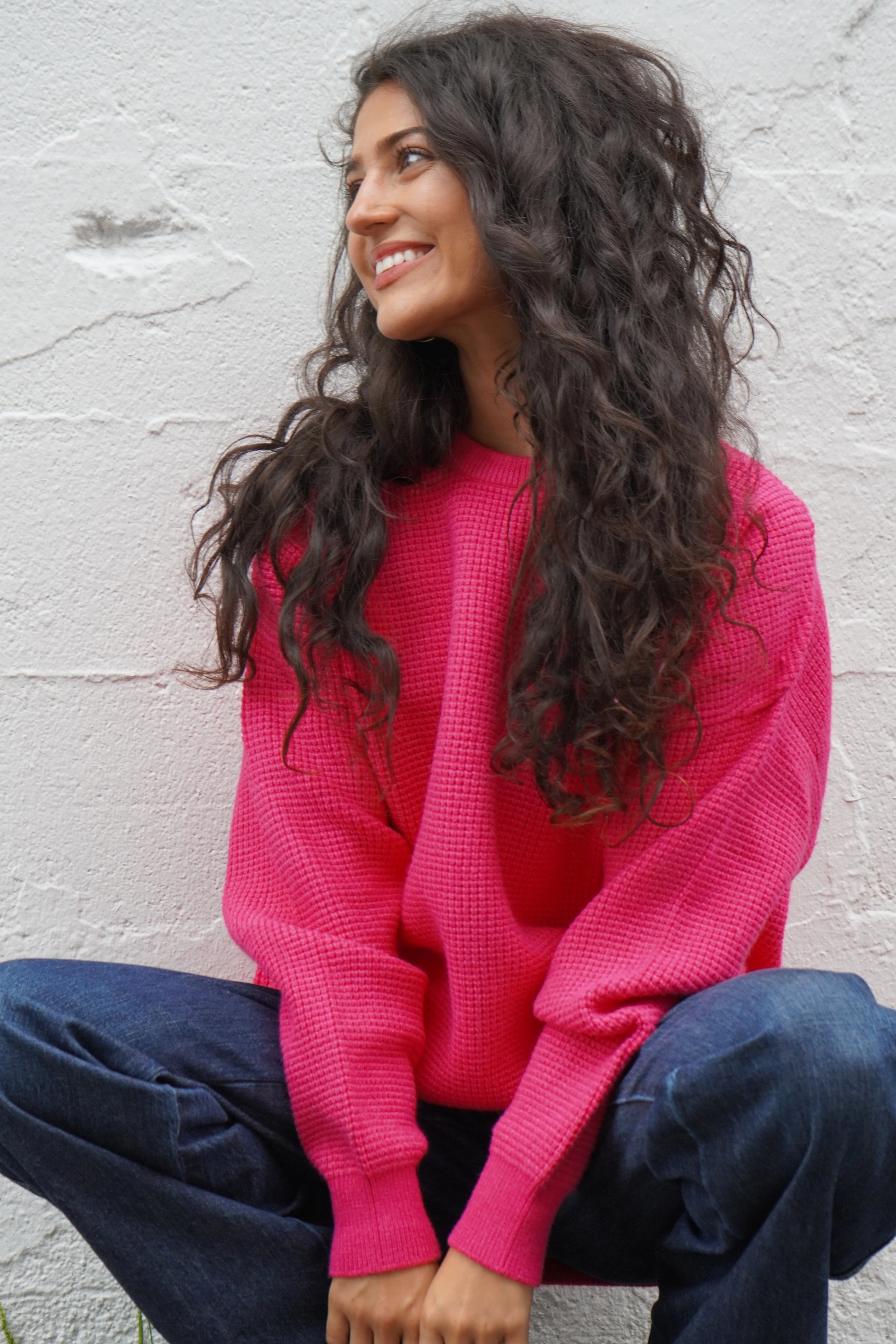 Capri Waffle Sweater- Fuschia